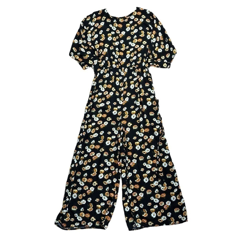 Asos Black Floral Print Mid Sleeve Jumpsuit Women’s US 8